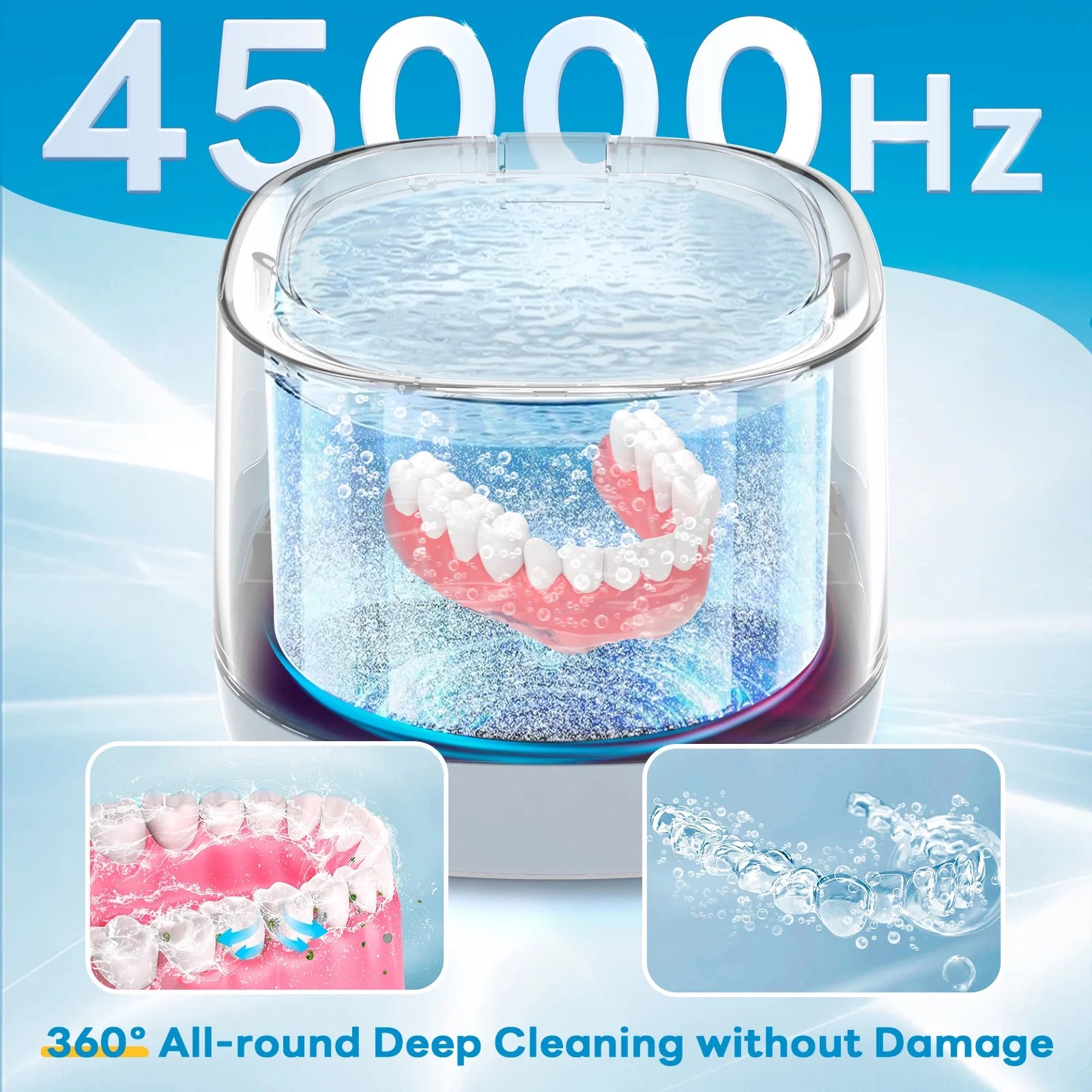 Ultrasonic Jewelry Cleaner,  45Khz Ultrasonic Retainer Cleaner for Dental, Mouth Guard, Ring